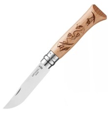 Нож Opinel №8 Alpine adventures, нержавеющая сталь, рукоять дуб, гравировка лыжи, 002188