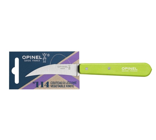 Нож для чистки овощей Opinel №114, деревянная рукоять, нержавеющая сталь, зеленый, блистер, 001925