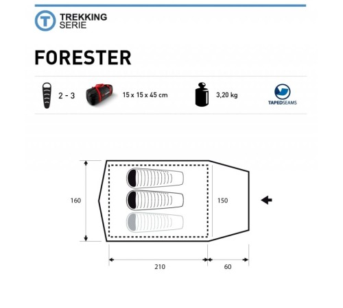 Палатка Trimm Trekking FORESTER, песочный 2+1, 49702