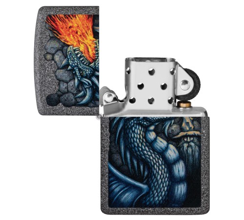 Зажигалка ZIPPO Fiery Dragon с покрытием Iron Stone, латунь/сталь, серая, матовая, 38x13x57 мм