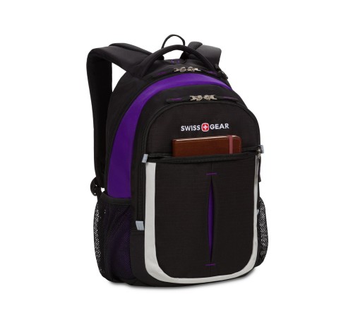Рюкзак SWISSGEAR, чёрный/фиолетовый/серебристый, полиэстер 600D, 32х15х45 см, 22 л