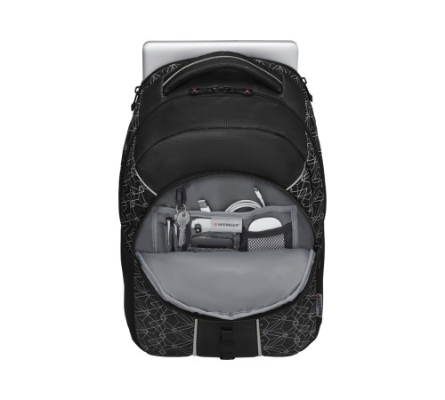 Рюкзак WENGER Sun 16'', черный со светоотражающим принтом, полиэстер, 35x27x47 см, 27 л