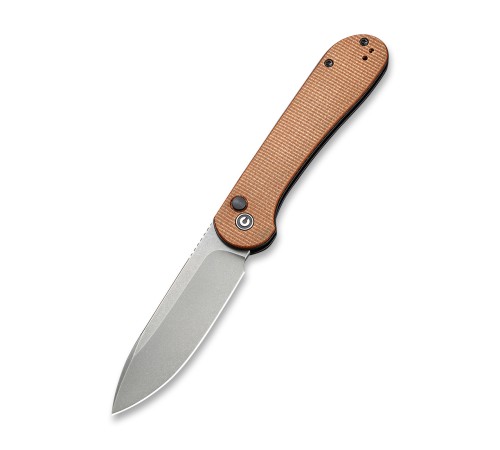 Складной нож CIVIVI Button Lock Elementum 14C28N Steel Gray Stonewashed Handle Brown Micarta
