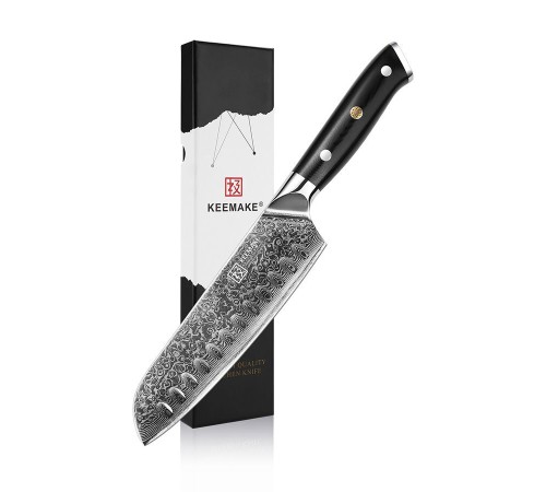 Нож сантоку из дамасской стали Keemake 7 Inch Santoku Knife, черный
