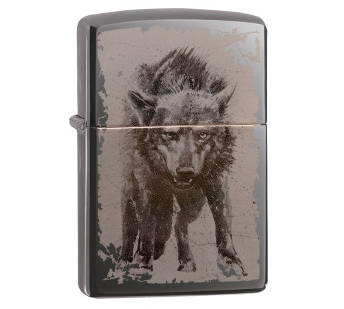 Зажигалка ZIPPO Wolf Design с покрытием Black Ice®, латунь/сталь, чёрная, глянцевая, 38x13x57 мм