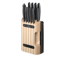 Набор из 11 кухонных ножей VICTORINOX, чёрная рукоять, в подставке из бука высотой 35,5 см