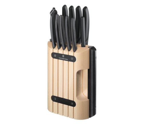 Набор из 11 кухонных ножей VICTORINOX, чёрная рукоять, в подставке из бука высотой 35,5 см