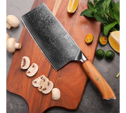 Нож из дамасской стали для мяса Keemake 7 Inch Cleaver Knife Phoenix, бежевый