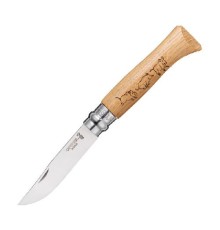 Нож Opinel №8 Animalia, нержавеющая сталь, рукоять дуб, гравировка кабан, 001624