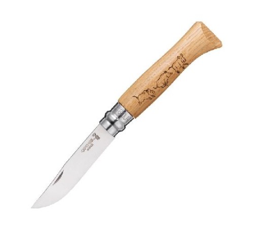 Нож Opinel №8 Animalia, нержавеющая сталь, рукоять дуб, гравировка кабан, 001624