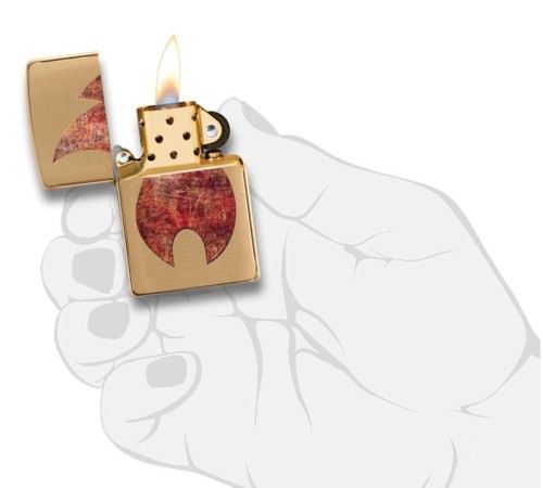 Зажигалка ZIPPO Rusty Flame с покрытием Brushed Brass, латунь/сталь, золотистая, 38x13x57 мм