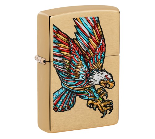 Зажигалка ZIPPO Tattoo Eagle с покрытием Brushed Brass, медь/сталь, золотистая, матовая, 38x13x57 мм