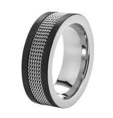 Кольцо ZIPPO Mesh Band Ring, чёрно-серебристое, с сетчатым орнаментом, сталь, диаметр 19,7 мм