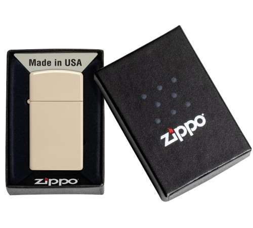 Зажигалка ZIPPO Slim® с покрытием Flat Sand, латунь/сталь, бежевая, матовая, 29x10x60 мм