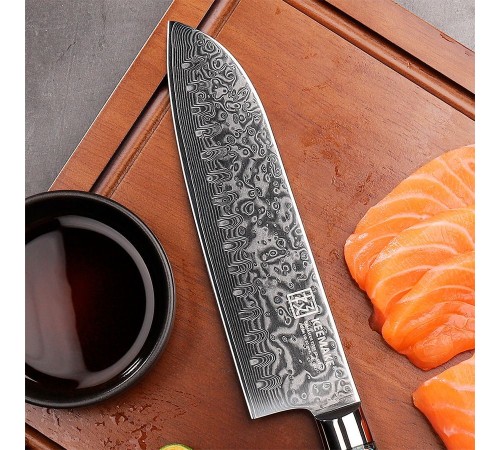 Нож сантоку из дамасской стали Keemake 7 Inch Santoku Knife, разноцветный