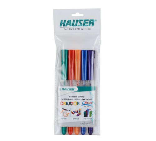Набор: Гелевая ручка Hauser Creator Glitter Gel, чернила с блестками - 5шт, пакет