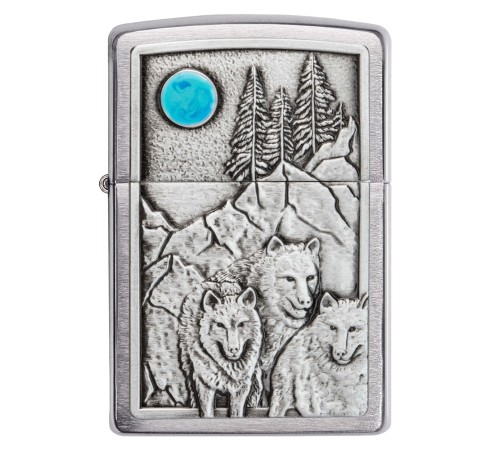 Зажигалка ZIPPO Wolf Design с покрытием Brushed Chrome, латунь/сталь, серебристая, 36x12x56 мм