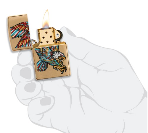 Зажигалка ZIPPO Tattoo Eagle с покрытием Brushed Brass, медь/сталь, золотистая, матовая, 38x13x57 мм