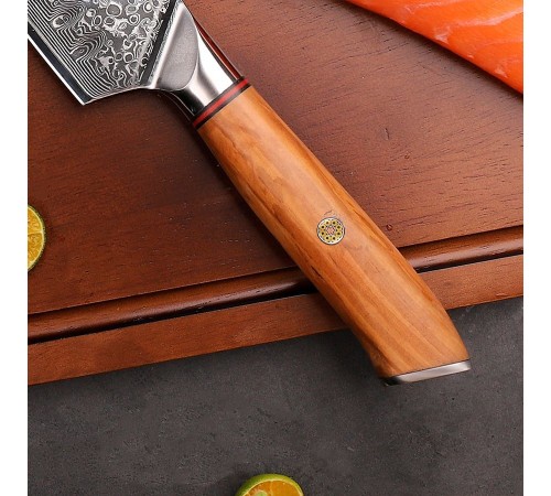 Нож сантоку из дамасской стали Keemake 7 Inch Santoku Knife Phoenix, бежевый
