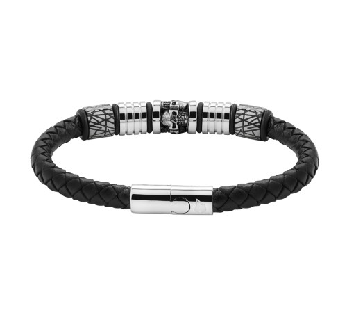 Браслет ZIPPO Five Charms Leather Bracelet, с шармами, чёрный, кожа/нержавеющая сталь, 22 см