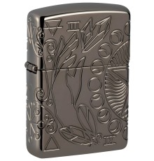 Зажигалка ZIPPO Armor® Wicca Design с покрытием Black Ice®, латунь/сталь, чёрная, 38x13x57 мм