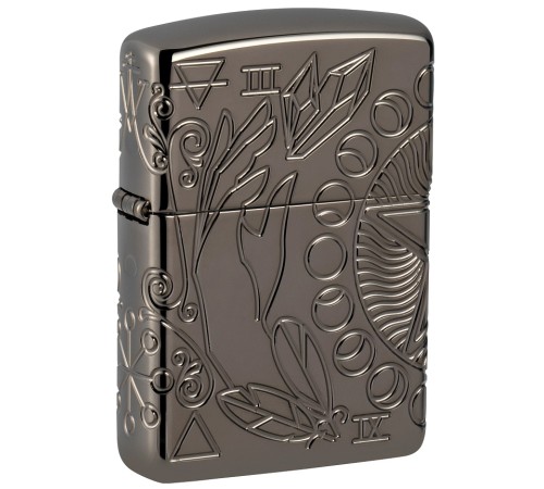 Зажигалка ZIPPO Armor® Wicca Design с покрытием Black Ice®, латунь/сталь, чёрная, 38x13x57 мм