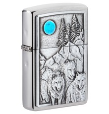 Зажигалка ZIPPO Wolf Design с покрытием Brushed Chrome, латунь/сталь, серебристая, 36x12x56 мм
