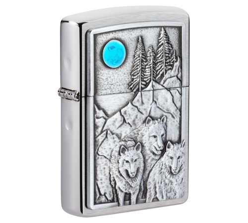 Зажигалка ZIPPO Wolf Design с покрытием Brushed Chrome, латунь/сталь, серебристая, 36x12x56 мм