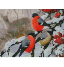 Алмазная мозаика с нанесенной рамкой 40х50 СНЕГИРИ В ЛЕСУ (32 цвета)