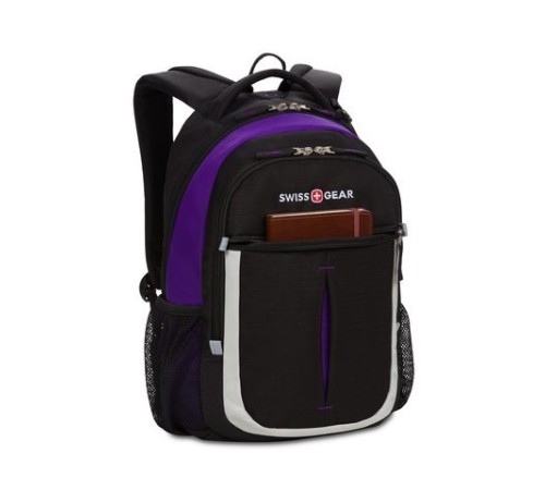 Рюкзак SWISSGEAR, чёрный/фиолетовый/серебристый, полиэстер 600D, 32х15х45 см, 22 л