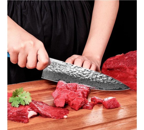 Нож шеф-повара из дамасской стали Keemake 8 Inch Chef Knife 67, синий + бежевый