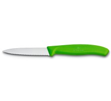 Нож для овощей VICTORINOX SwissClassic, лезвие 8 см с волнистой заточкой, зелёный