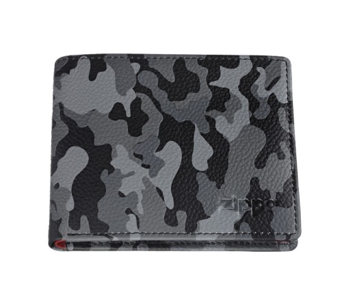 Портмоне ZIPPO, серо-чёрный камуфляж, натуральная кожа, 10,8×2,5×8,6 см