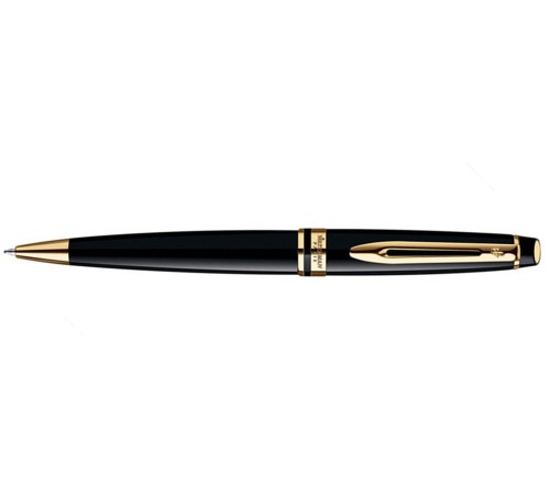 Шариковая ручка Waterman Expert Black GT. Корпус - лак,  детали дизайна: позолота