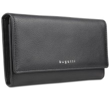 Кошелёк женский BUGATTI Lady Top, чёрный, натуральная воловья кожа, 20х2,5х10,5 см