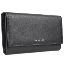 Кошелёк женский BUGATTI Lady Top, чёрный, натуральная воловья кожа, 20х2,5х10,5 см