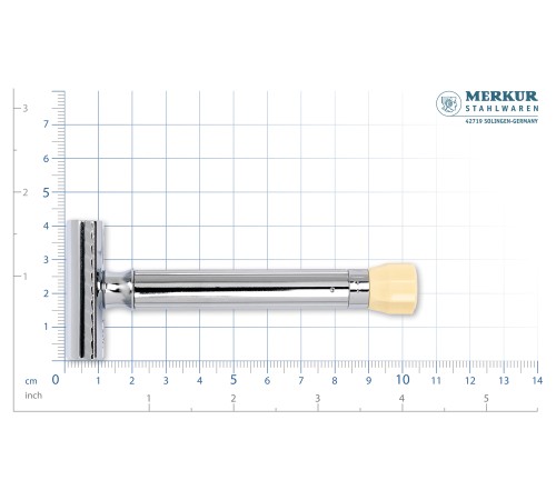 Станок Т-образный для бритья MERKUR 510C, глянцевое хромированное покрытие, прямой срез, закрытый гребень, длинная ручка, лезвие в комплекте (1 шт)