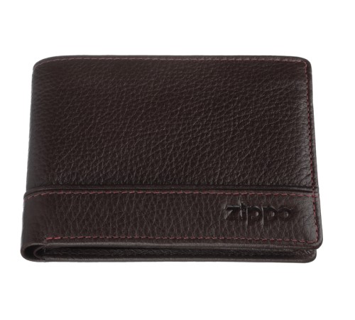 Портмоне ZIPPO, коричневое, натуральная кожа, 11,2×2×8,2 см