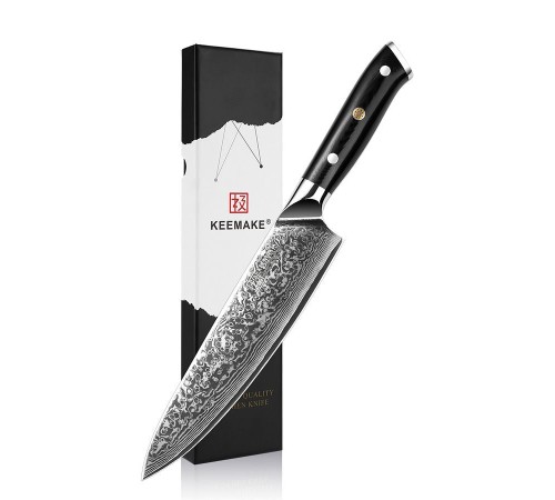 Нож шеф-повара из дамасской стали Keemake 8 Inch Chef Knife 67, черный