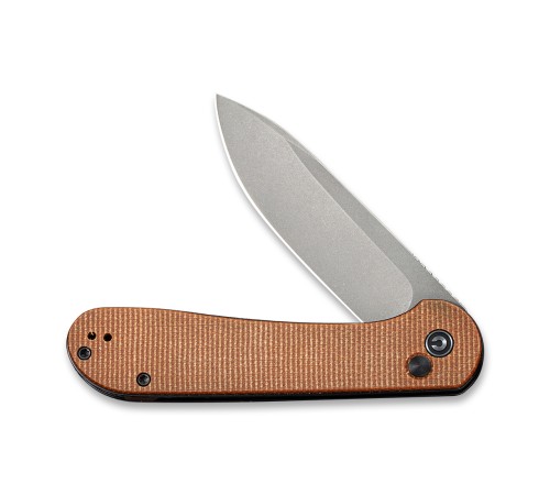 Складной нож CIVIVI Button Lock Elementum 14C28N Steel Gray Stonewashed Handle Brown Micarta