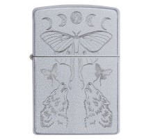 Зажигалка ZIPPO Butterfly and Wolf с покрытием Satin Chrome, латунь/сталь, серебристая, 38x13x57 мм