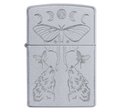 Зажигалка ZIPPO Butterfly and Wolf с покрытием Satin Chrome, латунь/сталь, серебристая, 38x13x57 мм