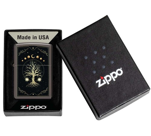 Зажигалка ZIPPO Mystic Nature Design с покрытием Black Ice®, латунь/сталь, черная, 38x13x57 мм