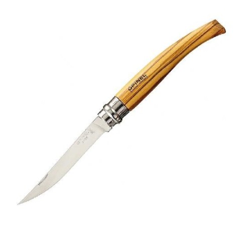 Нож филейный Opinel №10,  нержавеющая сталь, рукоять оливковое дерев, чехол, деревянный футляр, 001090