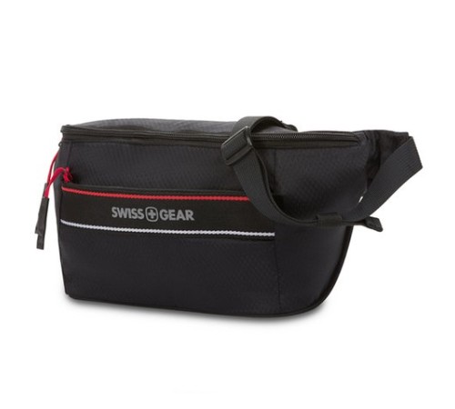 Сумка на пояс SWISSGEAR, черная, полиэстер с плетением рип-стоп, 38 x 5 x 15 см