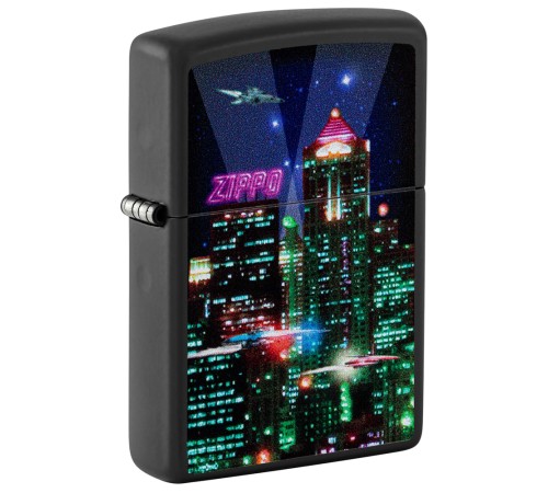 Зажигалка ZIPPO Cyber City с покрытием Black Matte, латунь/сталь, черная 38x13x57 мм