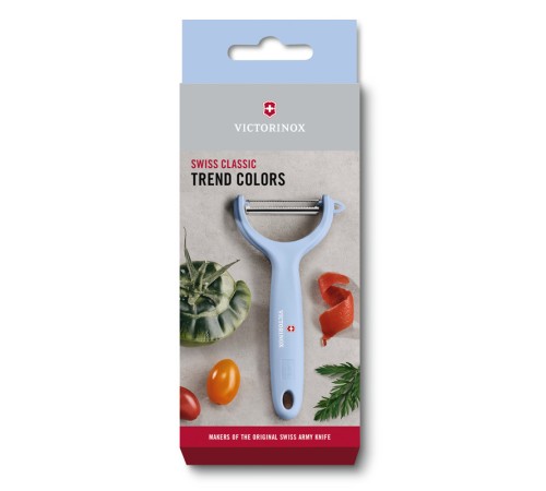 Нож для чистки томатов и киви VICTORINOX, двусторонее зубчатое лезвие, голубая рукоять