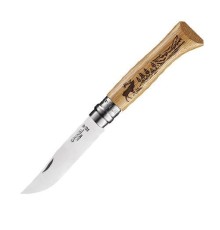 Нож Opinel №8, нержавеющая сталь, рукоять дуб, гравировка олень, 002332