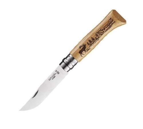 Нож Opinel №8, нержавеющая сталь, рукоять дуб, гравировка олень, 002332
