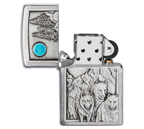Зажигалка ZIPPO Wolf Design с покрытием Brushed Chrome, латунь/сталь, серебристая, 36x12x56 мм